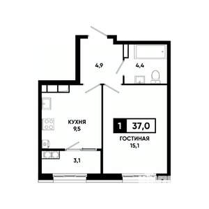 1-к квартира, вторичка, 37м2, 17/18 этаж