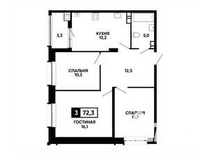 3-к квартира, вторичка, 72м2, 10/16 этаж