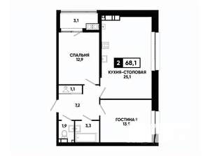 1-к квартира, вторичка, 68м2, 16/24 этаж