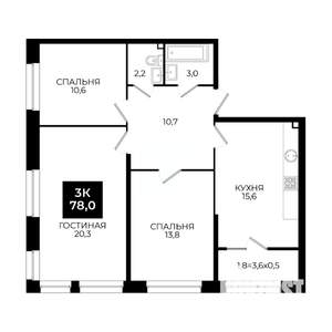 3-к квартира, вторичка, 78м2, 2/24 этаж