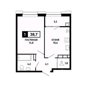 1-к квартира, вторичка, 39м2, 12/20 этаж