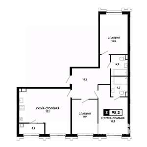 3-к квартира, вторичка, 98м2, 10/21 этаж