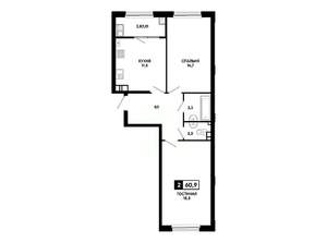 2-к квартира, вторичка, 61м2, 8/24 этаж