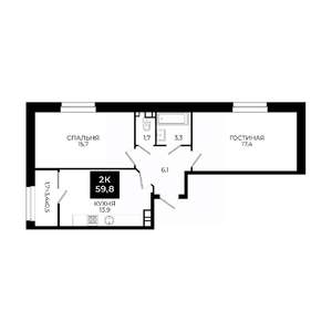 2-к квартира, вторичка, 60м2, 5/24 этаж