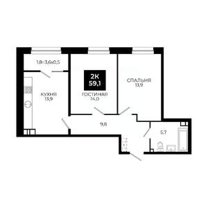 2-к квартира, вторичка, 59м2, 10/24 этаж