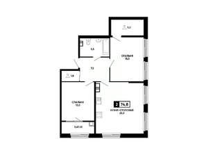 1-к квартира, вторичка, 75м2, 6/14 этаж