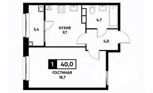 1-к квартира, вторичка, 40м2, 15/16 этаж