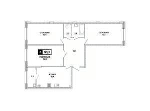 3-к квартира, вторичка, 88м2, 2/16 этаж