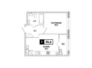 1-к квартира, вторичка, 36м2, 13/16 этаж