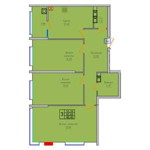 3-к квартира, строящийся дом, 86м2, 9/18 этаж
