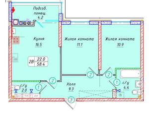 Студия квартира, вторичка, 58м2, 22/21 этаж