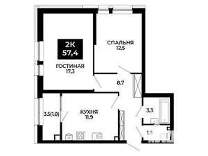 2-к квартира, вторичка, 57м2, 11/24 этаж