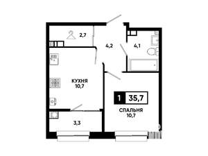 1-к квартира, вторичка, 36м2, 10/16 этаж
