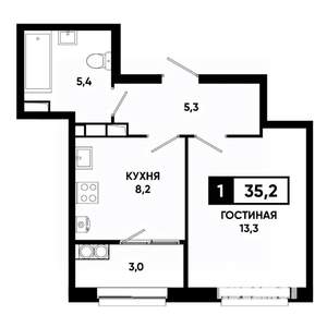 1-к квартира, строящийся дом, 35м2, 14/19 этаж