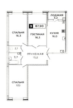 3-к квартира, вторичка, 88м2, 11/12 этаж