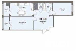 2-к квартира, строящийся дом, 85м2, 10/12 этаж