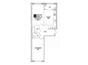 2-к квартира, вторичка, 62м2, 12/16 этаж