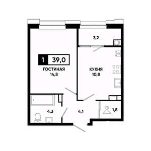 1-к квартира, вторичка, 39м2, 11/20 этаж