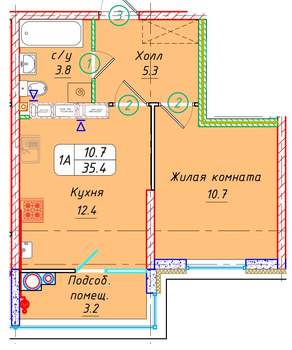 1-к квартира, вторичка, 35м2, 22/21 этаж