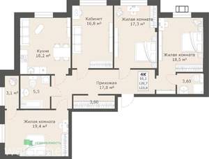 4-к квартира, вторичка, 124м2, 7/14 этаж