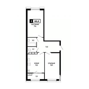 2-к квартира, вторичка, 67м2, 19/20 этаж