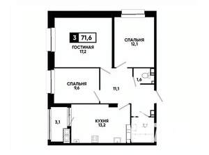 3-к квартира, вторичка, 72м2, 18/24 этаж