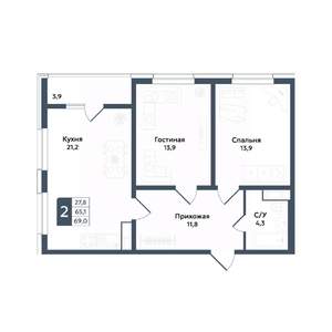 2-к квартира, вторичка, 69м2, 5/20 этаж
