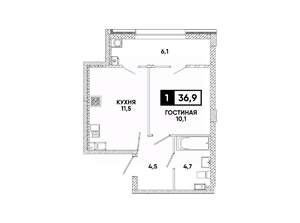 1-к квартира, вторичка, 37м2, 8/16 этаж