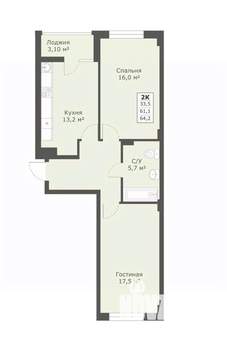 2-к квартира, вторичка, 64м2, 11/18 этаж