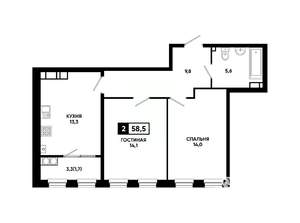 2-к квартира, вторичка, 59м2, 15/24 этаж