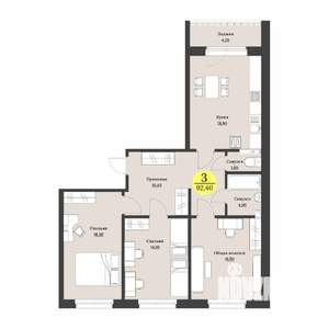 3-к квартира, строящийся дом, 95м2, 8/12 этаж