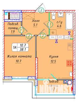 1-к квартира, вторичка, 38м2, 21/22 этаж