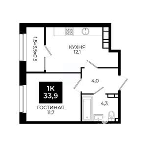 1-к квартира, вторичка, 34м2, 17/24 этаж