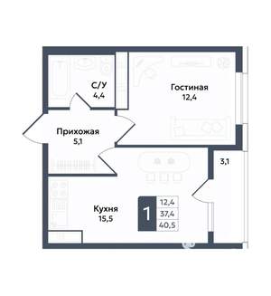 1-к квартира, вторичка, 41м2, 7/22 этаж