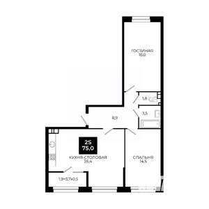 1-к квартира, вторичка, 75м2, 5/24 этаж