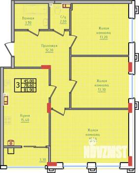 3-к квартира, вторичка, 82м2, 2/10 этаж