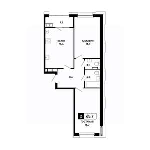 2-к квартира, вторичка, 66м2, 16/20 этаж