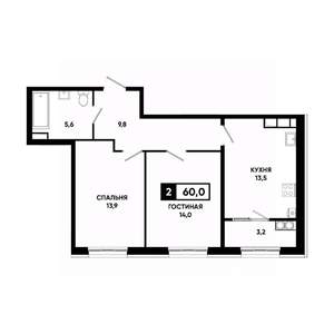 2-к квартира, вторичка, 60м2, 13/18 этаж