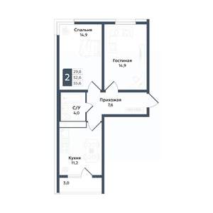 2-к квартира, вторичка, 56м2, 11/20 этаж