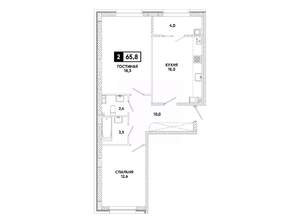 2-к квартира, вторичка, 66м2, 8/12 этаж