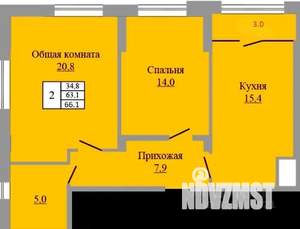 2-к квартира, вторичка, 66м2, 6/9 этаж