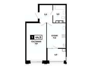 1-к квартира, вторичка, 45м2, 6/24 этаж