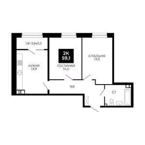 2-к квартира, вторичка, 59м2, 10/24 этаж