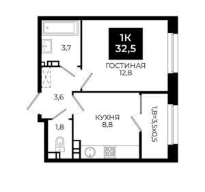 1-к квартира, вторичка, 33м2, 11/24 этаж