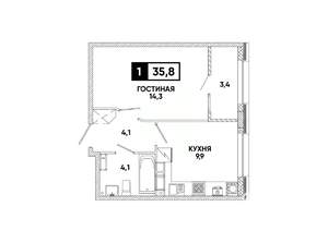 1-к квартира, вторичка, 36м2, 12/16 этаж