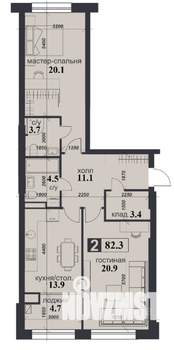 2-к квартира, строящийся дом, 82м2, 1/12 этаж