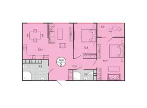 2-к квартира, вторичка, 79м2, 19/19 этаж