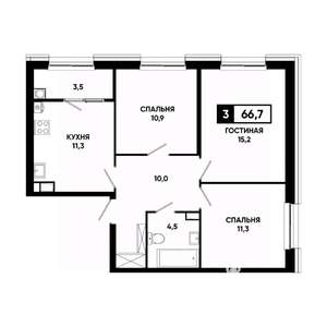 3-к квартира, вторичка, 67м2, 10/16 этаж