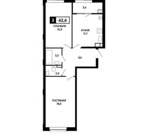 2-к квартира, вторичка, 63м2, 9/19 этаж
