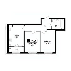 2-к квартира, вторичка, 61м2, 11/18 этаж